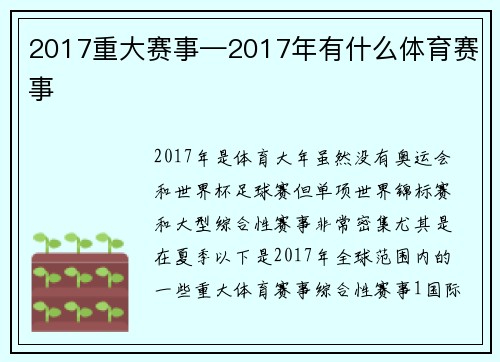 2017重大赛事—2017年有什么体育赛事